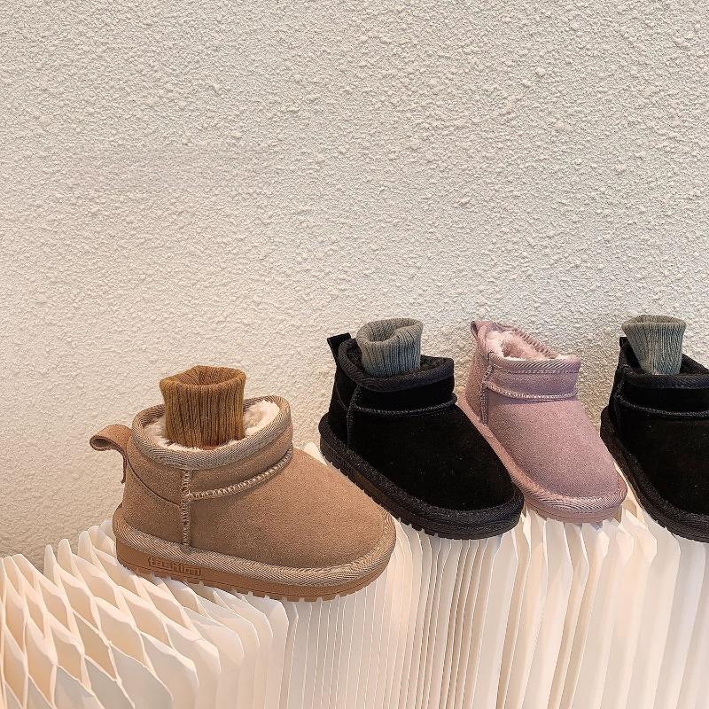 Korean solid color children's low-top matte leather snow boots girls' cotton boots short boots baby cotton shoes