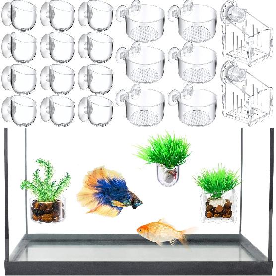 20 Pcs Aquatic Plant Cups with Hole Transparent Acrylic Aquatic Plant Pot with Suction Cups Aquarium Aquatic Planter Aquarium Plant Holder Fish Tank