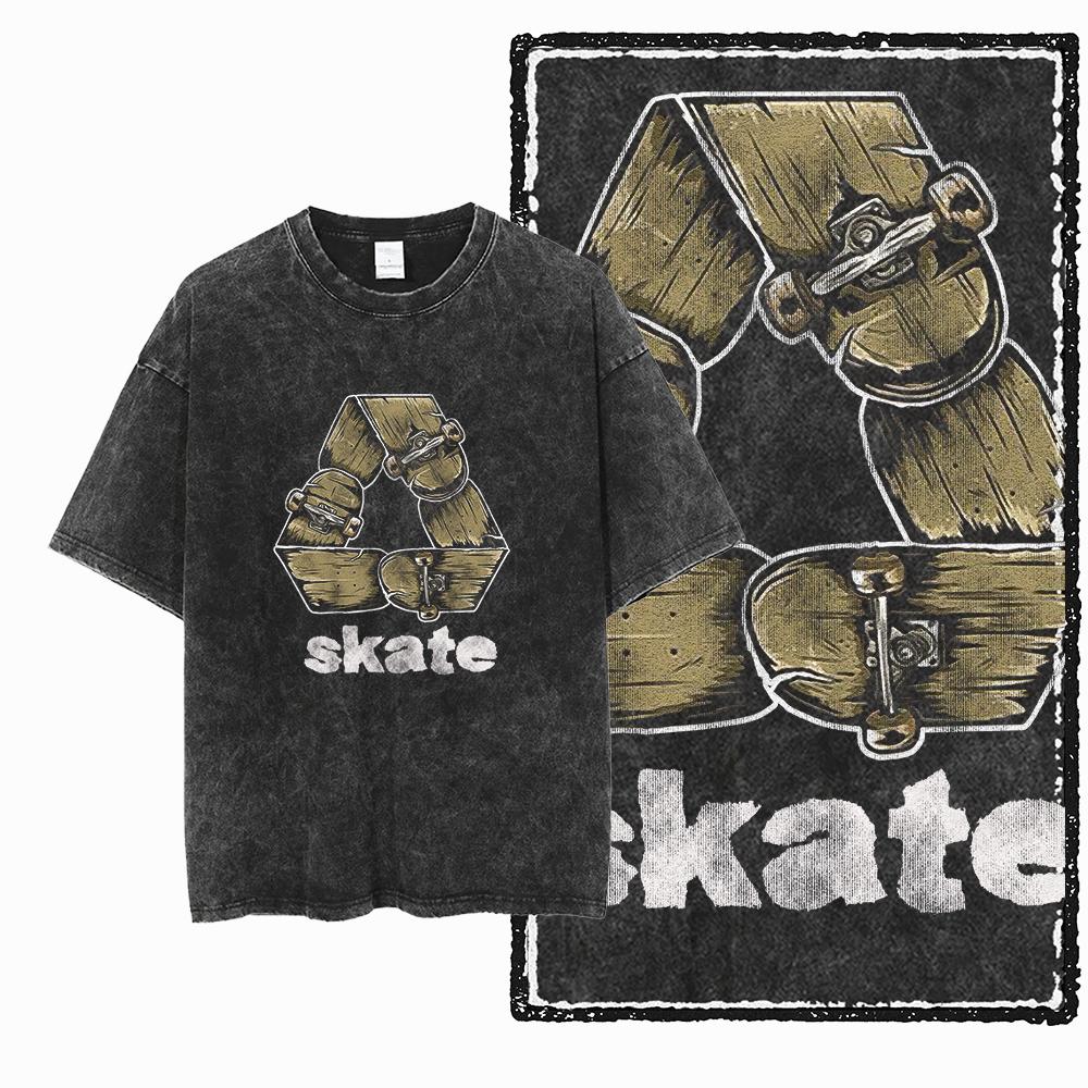 YD SKATE THEME Printed Cotton Acid Washed Graphic Unisex T Shirt Cool SKATEBOARD Streetwear Men Tshirts Big Size Tee for Men