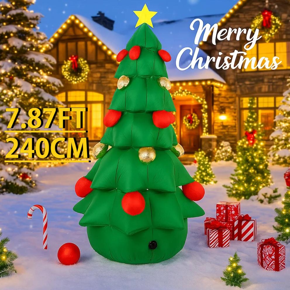 7.87FT With LED Light Xmas Inflatable Xmas Tree Toy Yard Lawn Party Decoration Christmas Home Supplies Ornaments Holiday Gifts