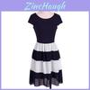 Abito da Donna in Chiffon a Righe di Pregio con Maniche Corte e Chiusura a Zip
