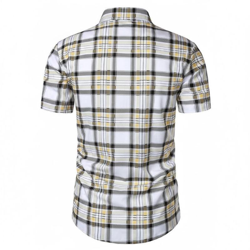 Men Casual Slim Fit Short Sleeve Plaid Business Shirt