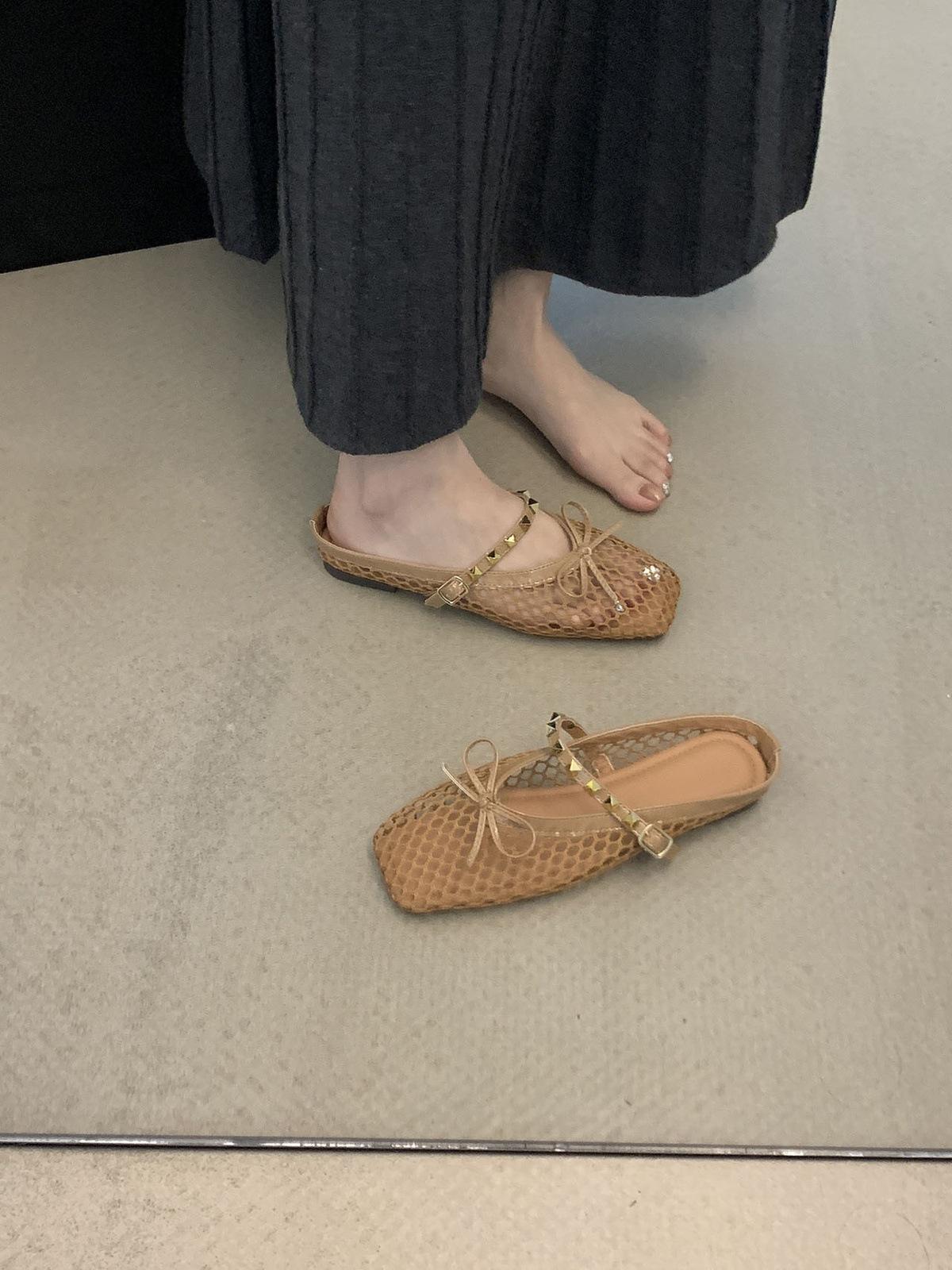 

Ретро сумка-бант головные полутапочки женские для улицы летние сетчатые одинарные туфли на одной педали Мэри Джейн 40