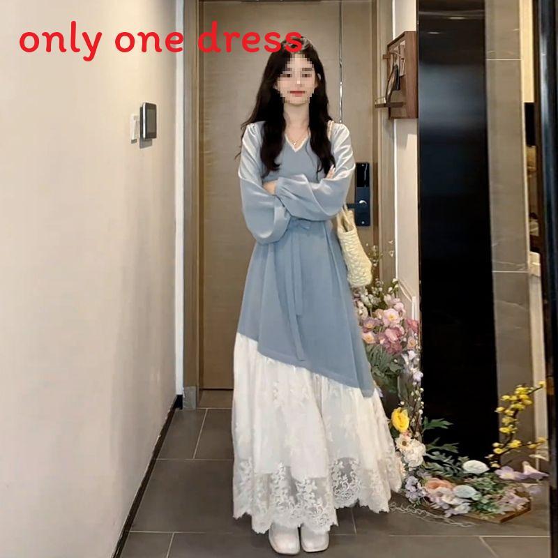 French Style Long Dress With Lace Paneling For Casual Wear In Spring 2026