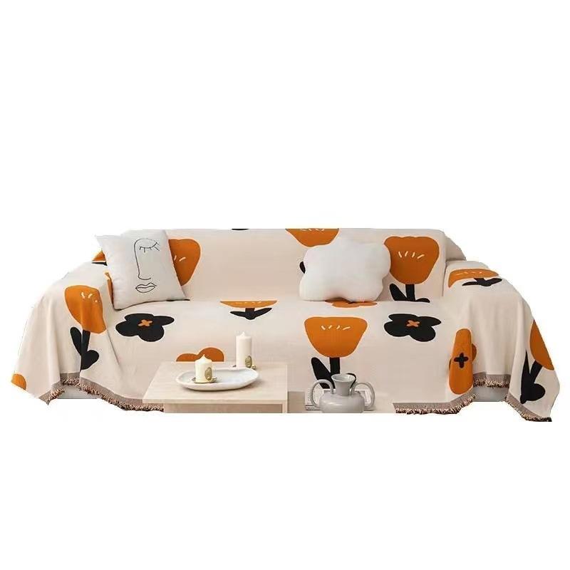 Chenille Tulip Flower Sofa Napkin Cover Decoration Seasonal Universal Sofa Cushion One Piece