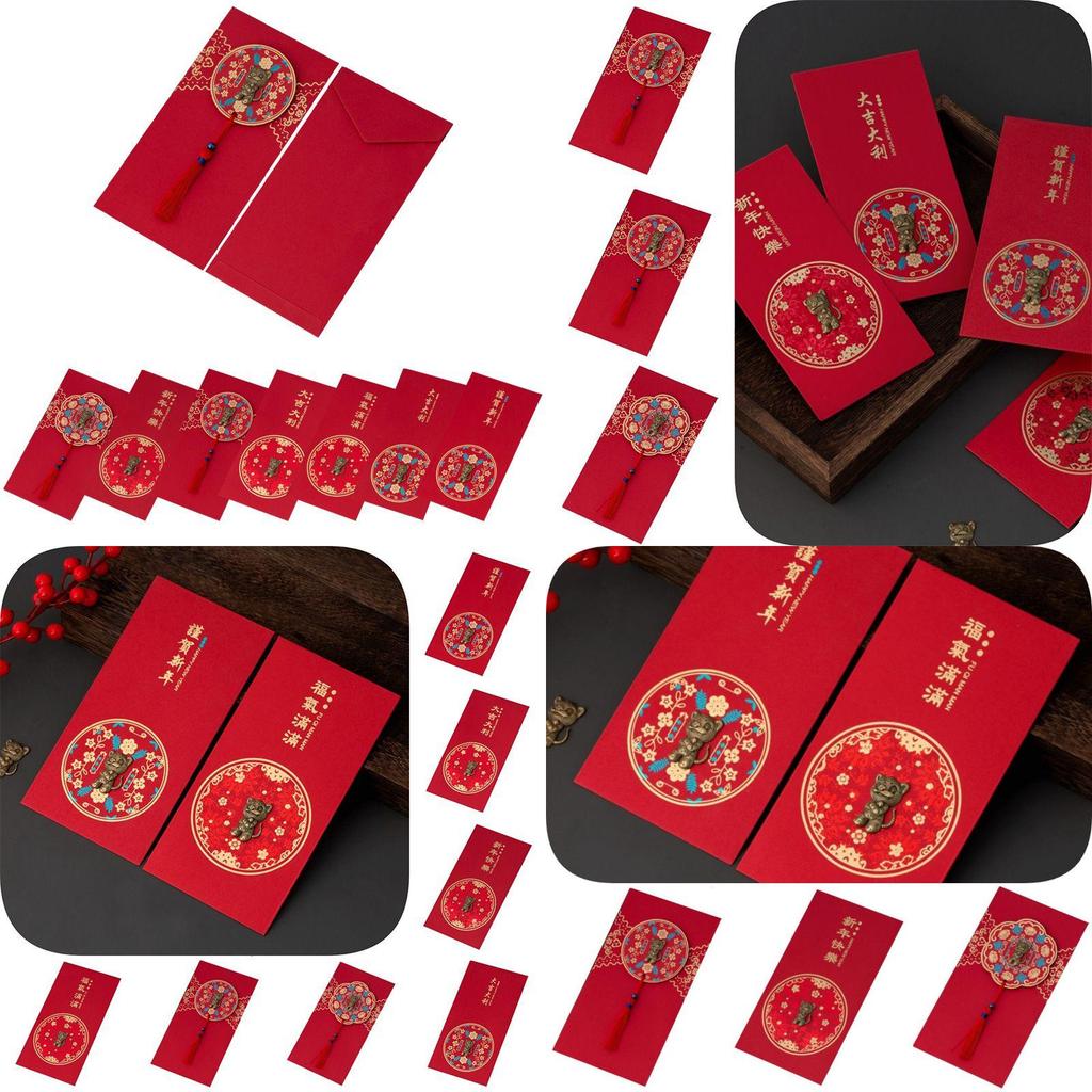 6 Stück Chinesisches Tierkreiszeichen Tiger Neujahr Cny Ang Pao Gold Angpow Rotes Kuvert Geldgeschenk mit Segenswünschen