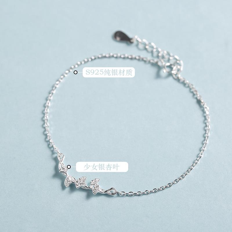 S925 Silver Leaf Bracelet for Women Fresh Ginkgo Biloba Charm Bracelet Silver 925 Jewelry Pulseras Mujer Bangles