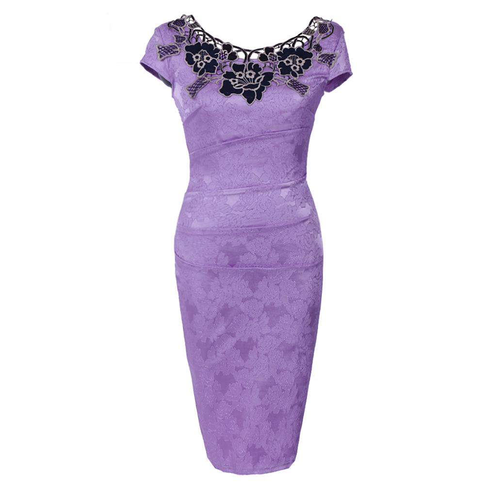 Round Neck Pencil Dress Lace Hollowed 