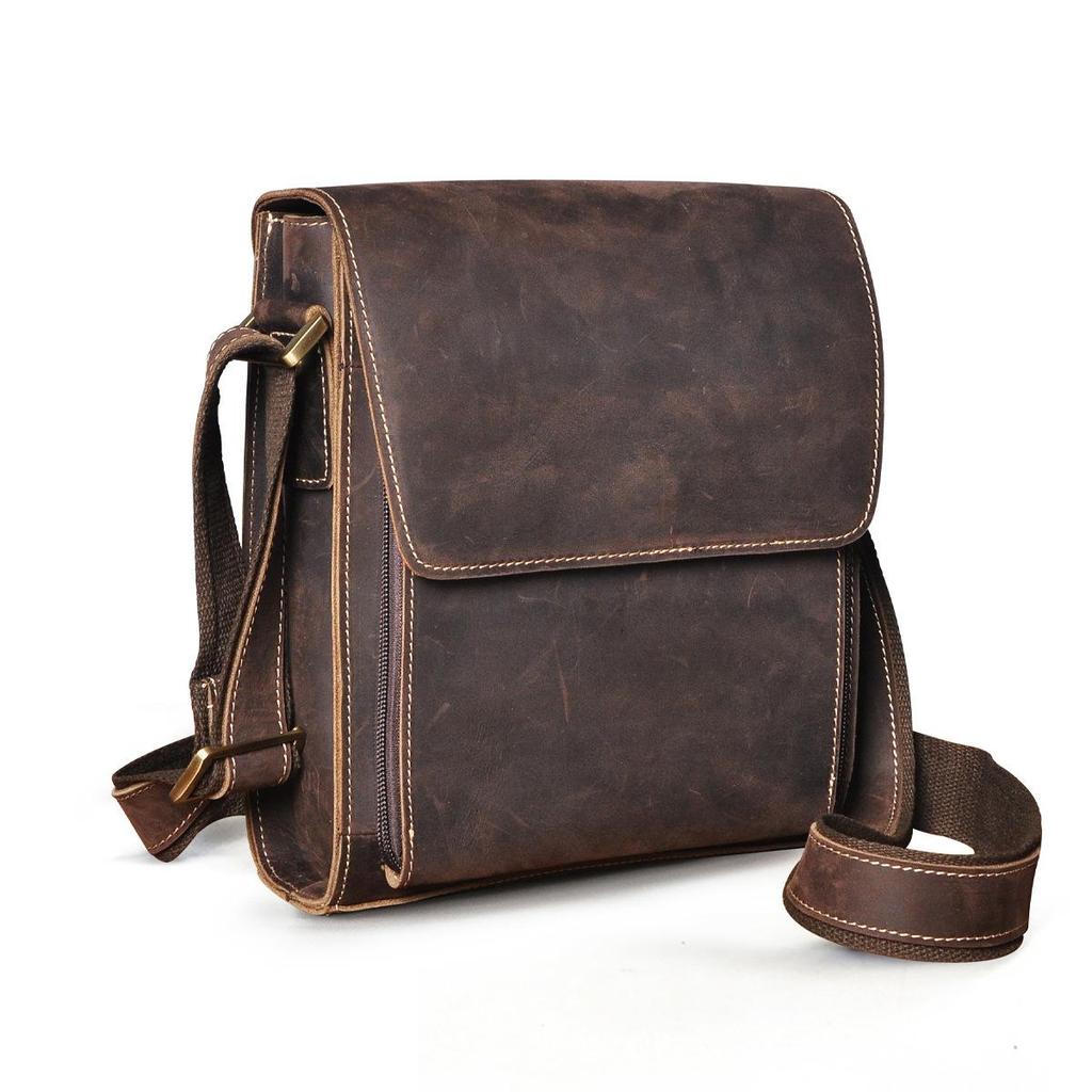 Herren Vintage Crazy Horse Oberleder Rindsleder Crossbody Sling Tasche 10 Zoll Umhängetasche Für Outdoor Reisen Geschäftsgebrauch