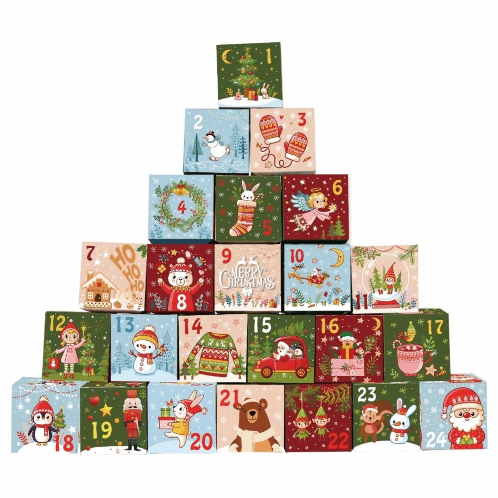 24pcs Mini Advent Calendar Boxes Vintage Xmas Numbered Decorative Boxes Festival Decor