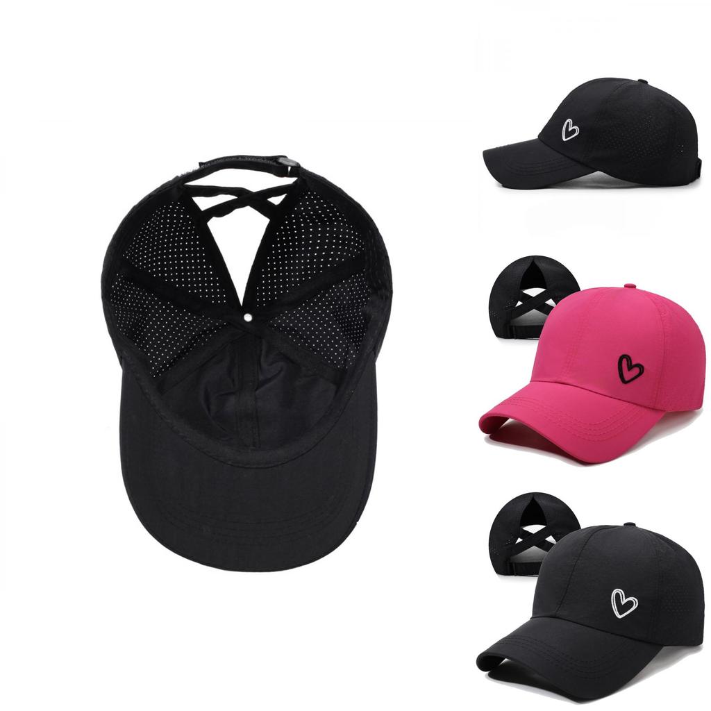 Summer Ladies Cross High Ponytail Mesh Baseball Cap With Embroidered Heart For Sun Protection