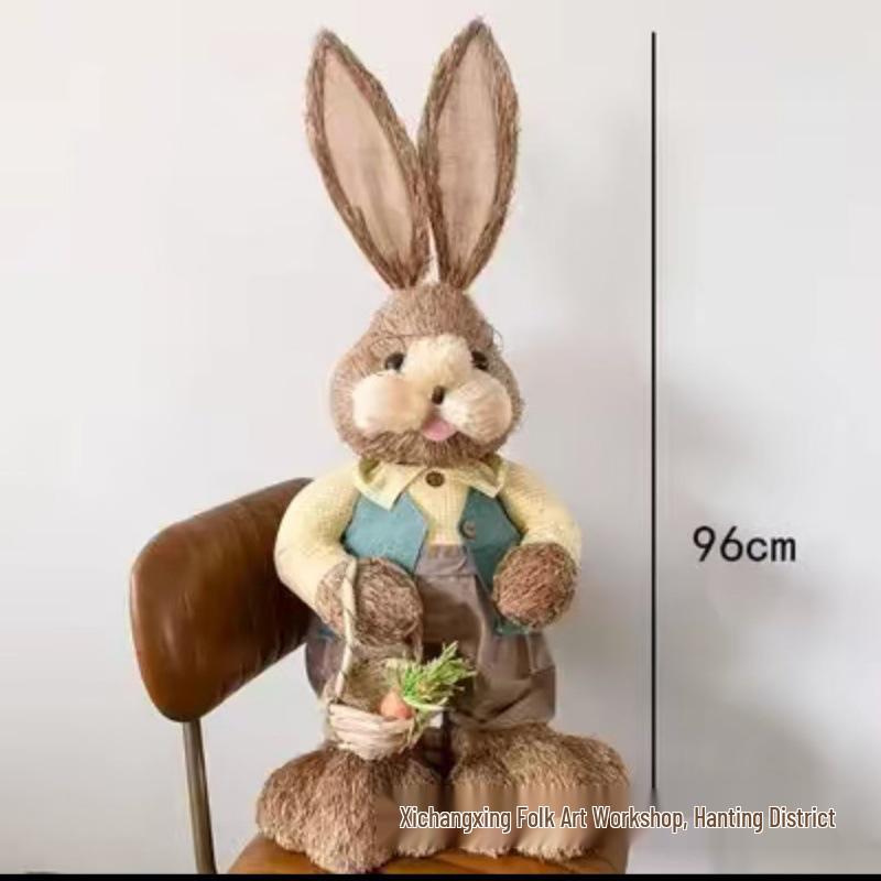 Pastoral Large Peter Rabbit Straw Woven Craft Ornament - Cute Christmas & Halloween Gift