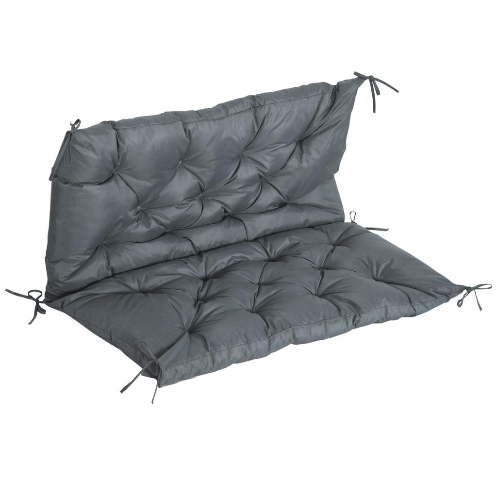 2 Seater Bench Cushion, Garden Chair Cushion with Back and Ties for Indoor and Outdoor Use, 98 X 100 Cm, Dark Grey