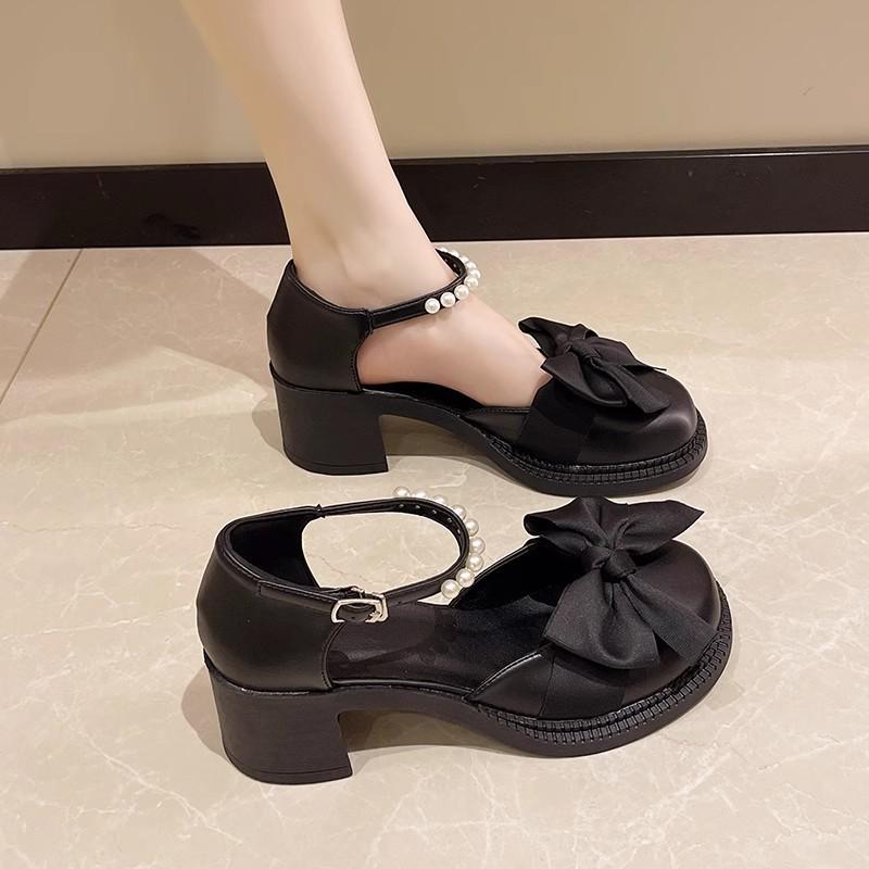 French Mary Jane Leather Bow Flats - Spring/Summer 2025 Pearl Strap Fairy Style Women's Shoes