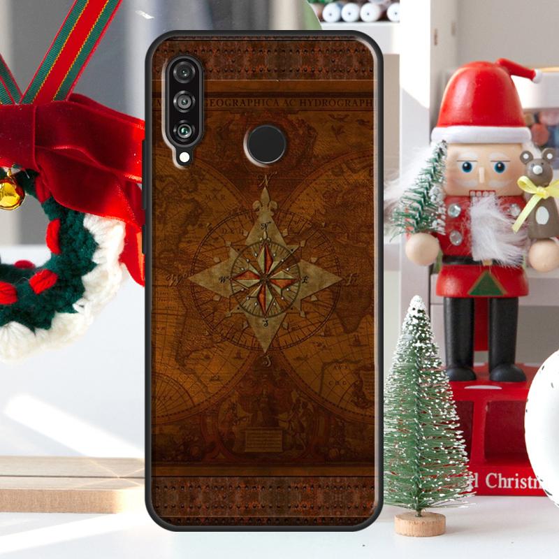 World Map Compass Nautical For Huawei Nova Y73 Y60 Y70 Y90 Y72 Y61 Y91 7i 8i 11i 12i 12s 9 10 SE P20 P30 P40 Lite Case