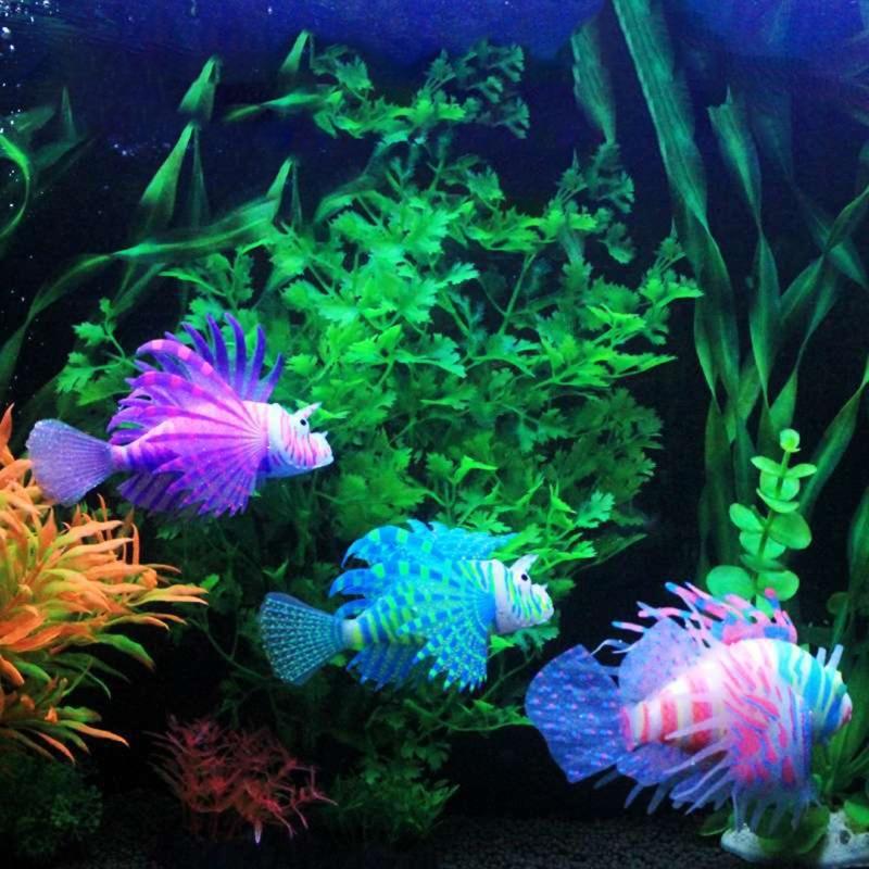 Luminously Artificial Lionfish Fish Silicas Lionfish Ornaments Glowing Aquariums Tanks Landscape Ornaments Home Decors