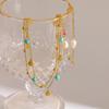 Stainless Steel Turquoise Pearl Shell Pendant Double Layer Gold Color Anklet for Women Bohemia Summer Beach Jewelry Accessory