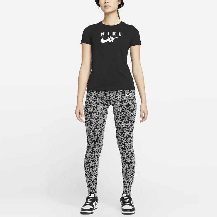 Nike Sportswear Daisy Logo Print Round Neck Short Sleeve T-Shirt Women Tops Black DN5859-010