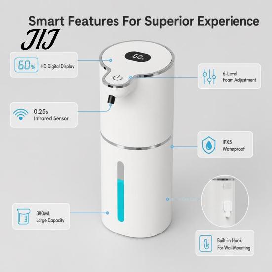 Touchless Automatic Soap Dispenser Foaming with Digital Display, 6 Adjustable Levels Contactless Hand Dispenser, 380ml Capacity, Rechargeable