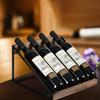 Trapezoid Wine Rack - 4-Bottle Slanted Display Stand, Rustic Wooden Wine Holder for Home Decor