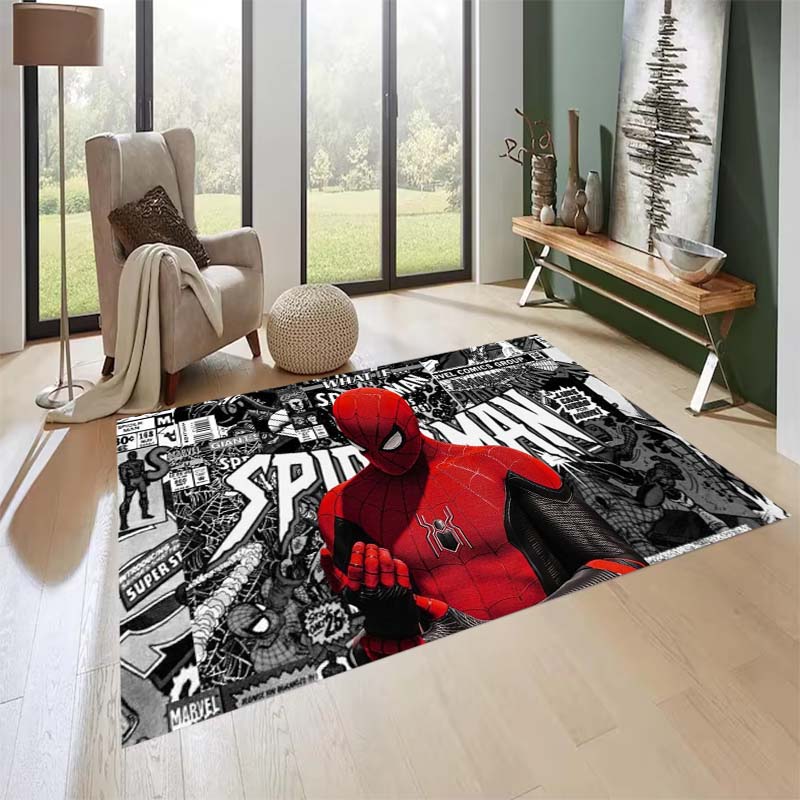 New custom-designed, cool Spider-Man rugs are available for your entryway, bathroom, and bedroom – featuring a spiderweb pattern