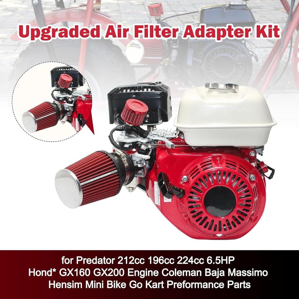 Upgraded Mini Bike Air Filter Adapter Kit for Predator 212cc Coleman CT200U CT200U-EX BT200X KT196 224cc 196cc 6.5hp Honda GX160 GX200 Engine Go Kart