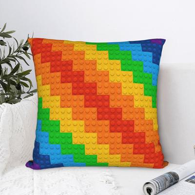 Regenbogen-Farbverlauf Bausteine Druck Kissenbezüge Niedlicher Lustiger Kissenbezug für Stuhl Sofa Heimdeko Weicher Kissenbezug