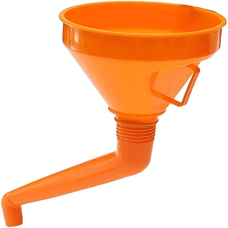 Durable Plastic Oil Funnel 145mm with Ergonomic Bent Handle & Spill-Proof Bright Orange for Tractors, Diesel Engines, Generators, Motorcycles, Cars