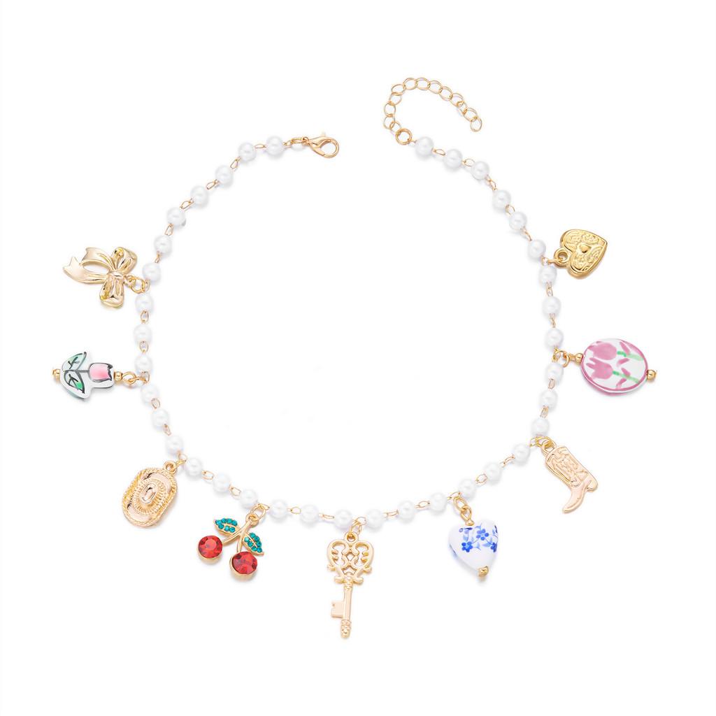 Strawberry Charm Alloy Hand Chain With Butterfly Bow For Girls Summer Fashion
