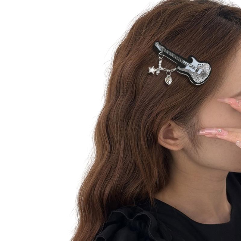 Guitar Shape Hair Clip Acrylic Barrette For Women Girl Sweet Cool Hair Accessories For Concert Parties Gathering Wear