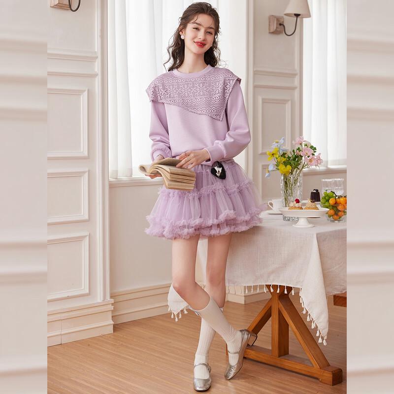 Bailuyu Women's Hollow-Out Spliced Pullover Sweatshirt