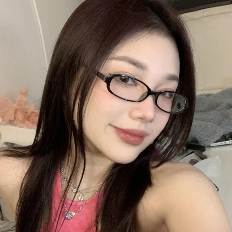 Women Retro Oval Glasses Y2K Japanese and Korean Girls Red Green Frame Glass Eyewear Decorative Computer Anti-blue Eyeglasses