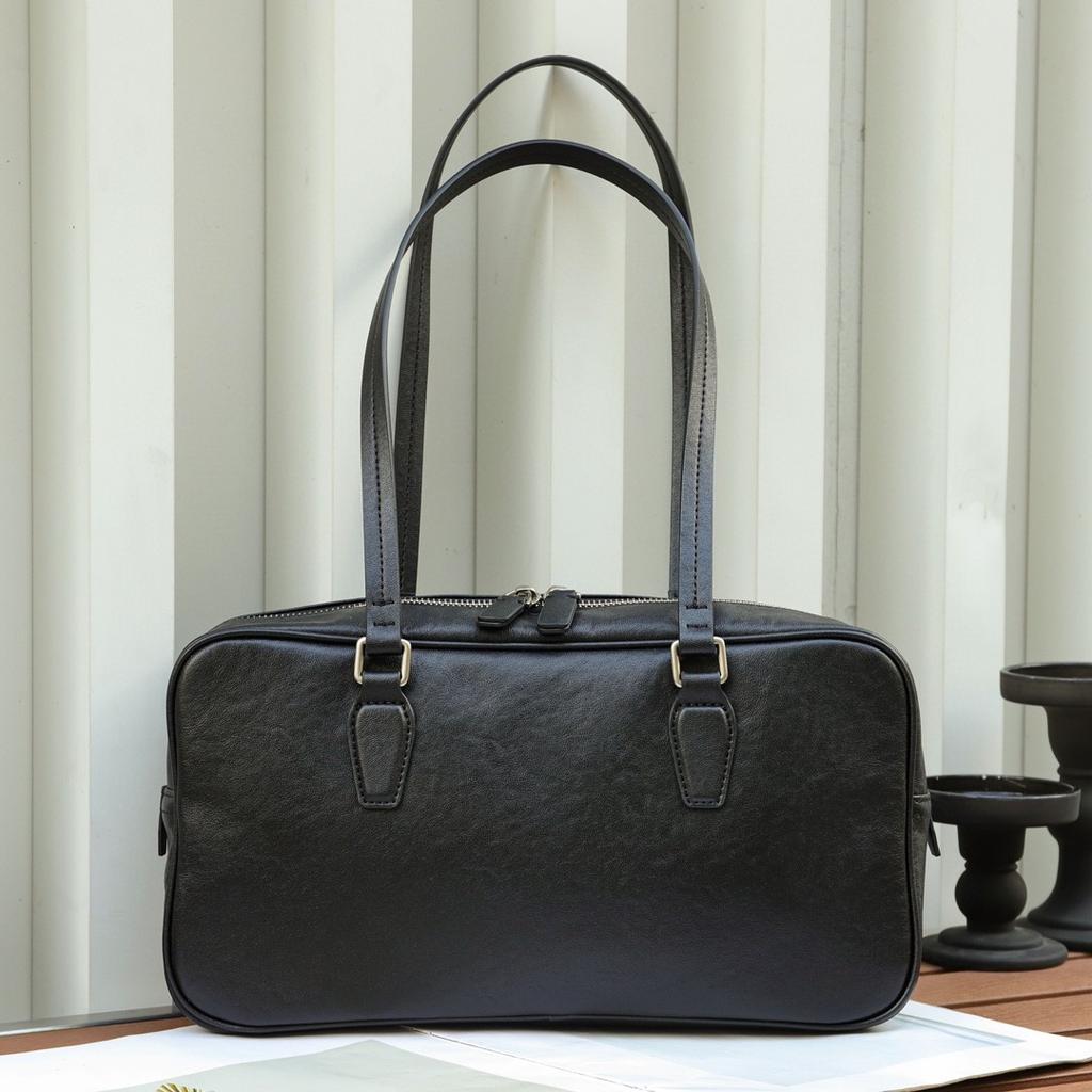 Vintage Underarm Bag Bowling Bag Tote Bag Original Niche Head Layer Cowhide Women's Bag High-grade Leather