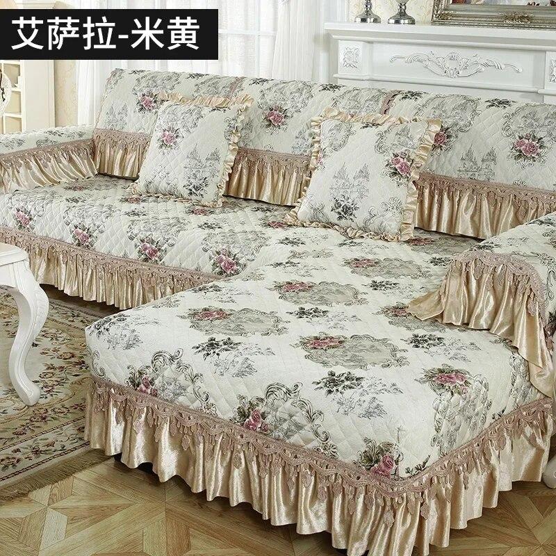 European Style Large Flower Sofa Cover Light Luxury Lace Non Slip Sofa Cushion Four Seasons Universal Fabric Sofa Napkin