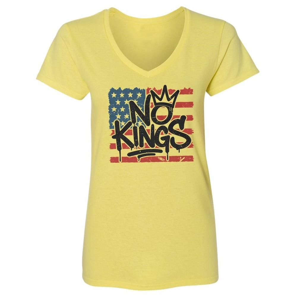 No Kings Patriotic American Flag - Grafitti-Style Ladies  V-Neck Tshirt Unisex T-Shirt S
