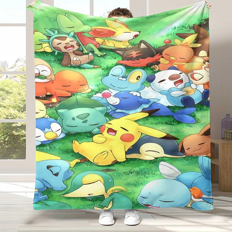 Kawaii Pokemon Pikachu Cartoon Flannel Blanket,Ultra Soft Warm Plush Throw for Home Bedroom Bed Sofa Cover Office Camping Gift