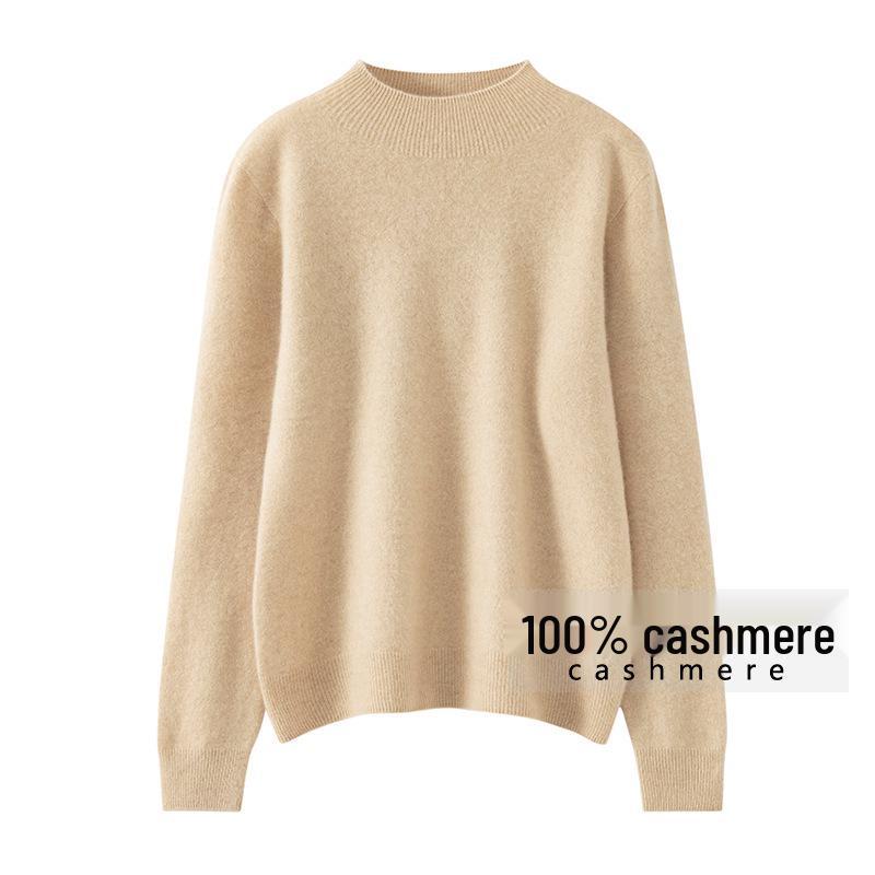 Women's Pure Cashmere Half-High Neck Pullover Sweater - Autumn/Winter Slim-Fit Knitwear