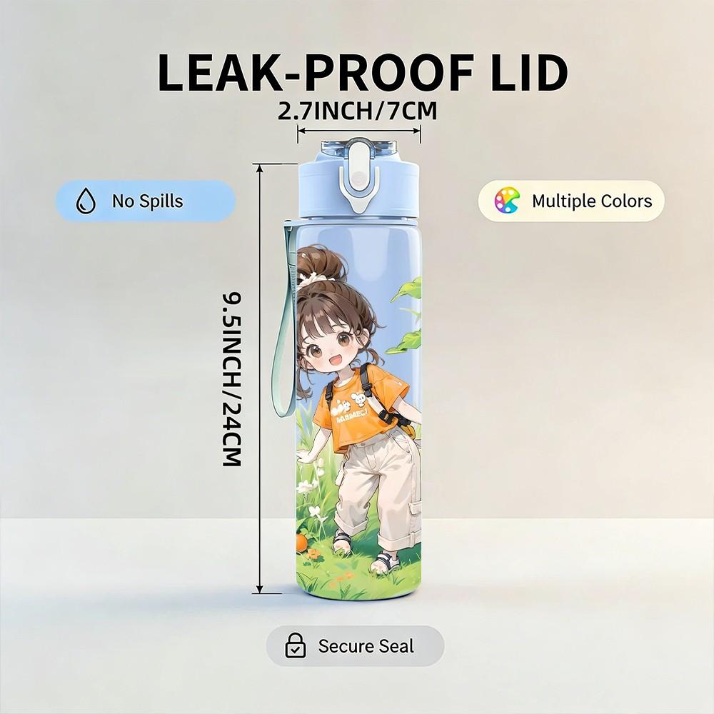 1PC Denim Outfit Girl Grass Background Pattern 750ml Color Plastic Sports Water Bottle Leakproof Flip Straw Lid Suitable for Sports Office Home Use