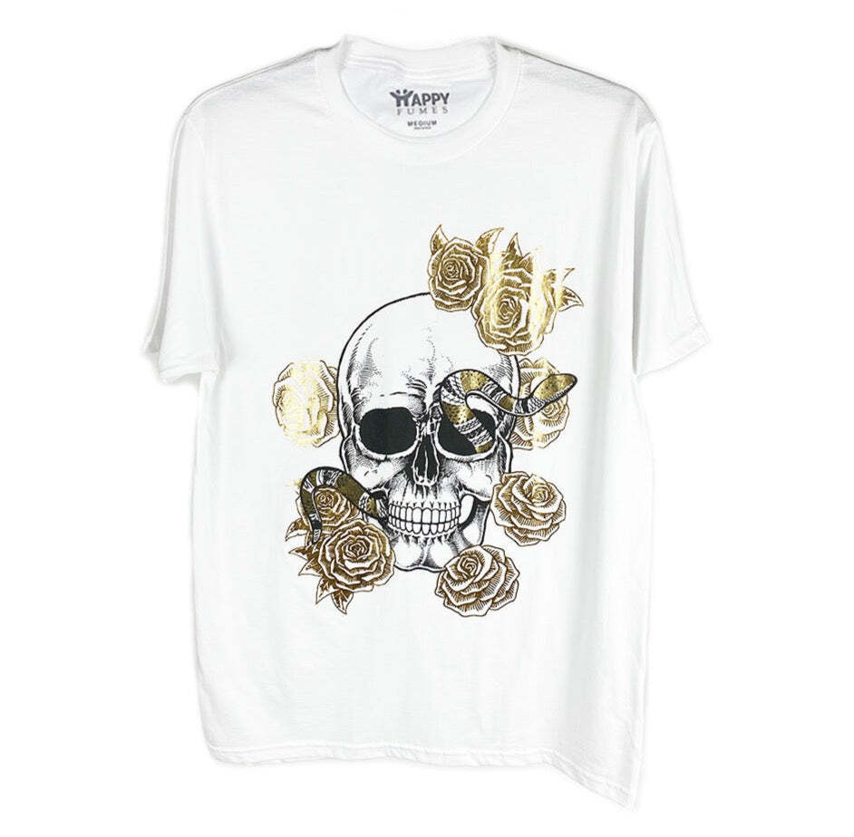 Skull Golden Rose White 100% Cotton T-Shirt S разноцветный