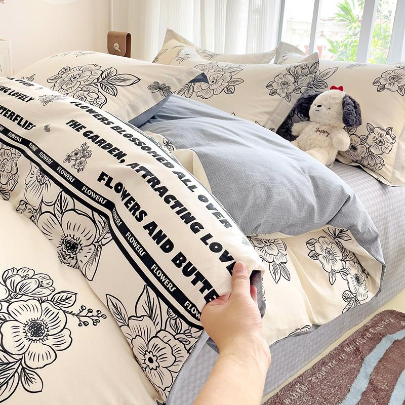 2024 Hot Flora Style Bettwäscheset aus 100 % Baumwolle, bedruckt, vierteiliges Set, Bettlakenset aus reiner Baumwolle, Bettbezug, Queen-Size-King-Size
