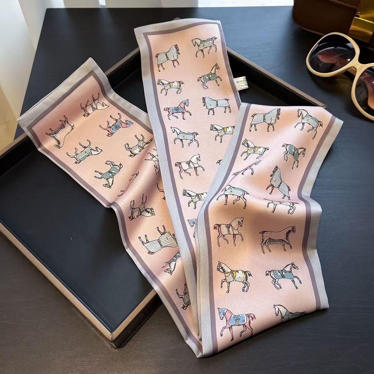 

Fashion Chain Print Hair Ribbon Long Scarf Women Neck Tie Bag Scarfs Satin Silk Skinny Headscarves Ladies Foulard Floral Bands
