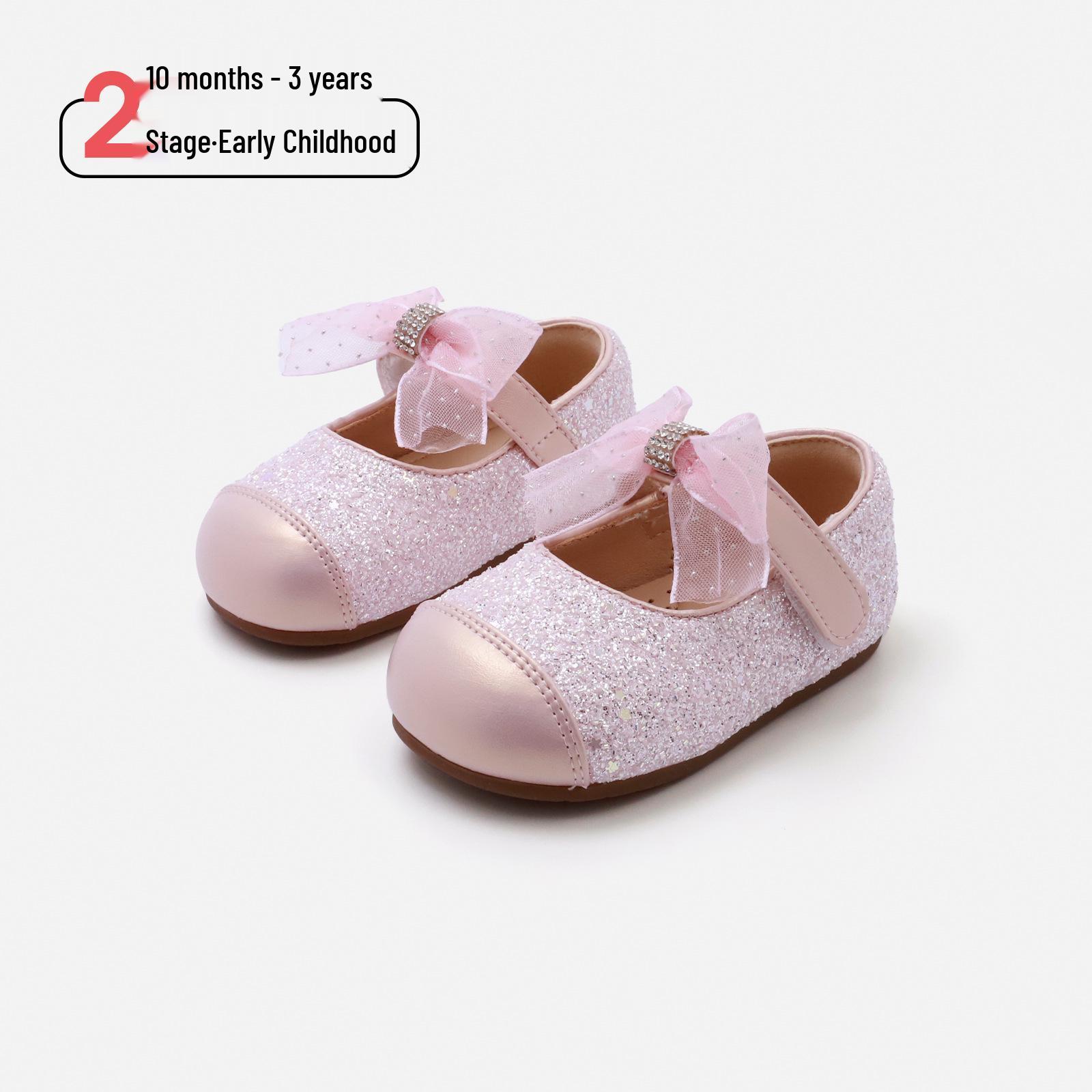 Maib Xiong 2026 Spring Baby Girls  Crystal Bow Princess Shoes - Casual Leather Shoes 13.0cm (Size 17)