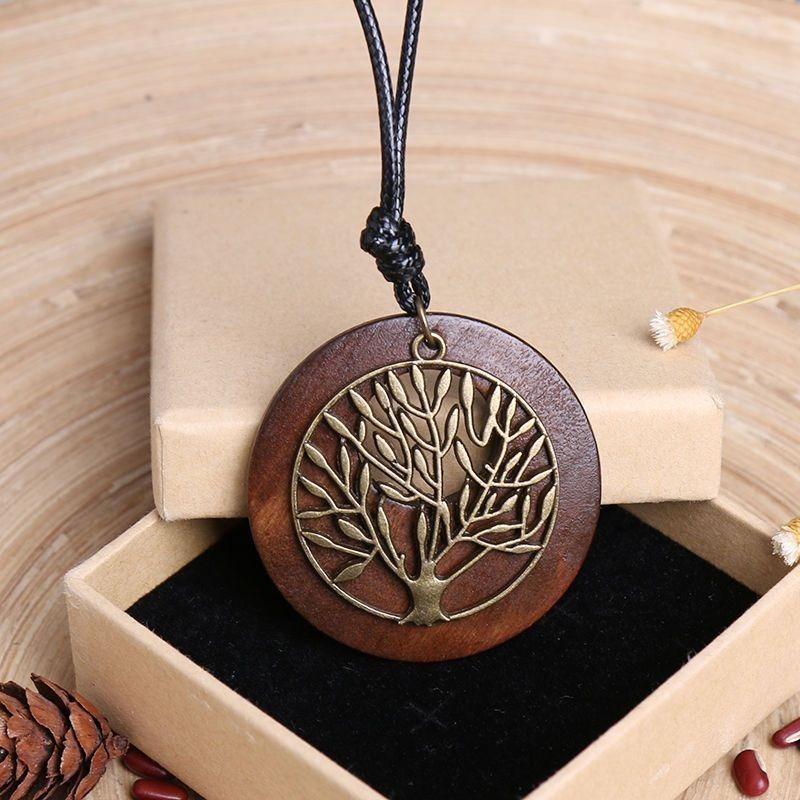 Retro Cotton and Linen Accessories Ethnic Style Wooden Long Women's Sweater Chain Alloy Leaf Necklace