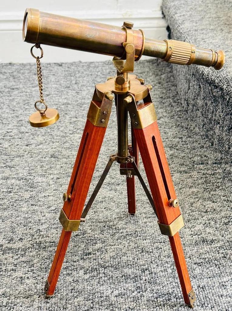 Nautical Vintage Decorative Solid Brass Telescope Antique Style with Wooden Stand