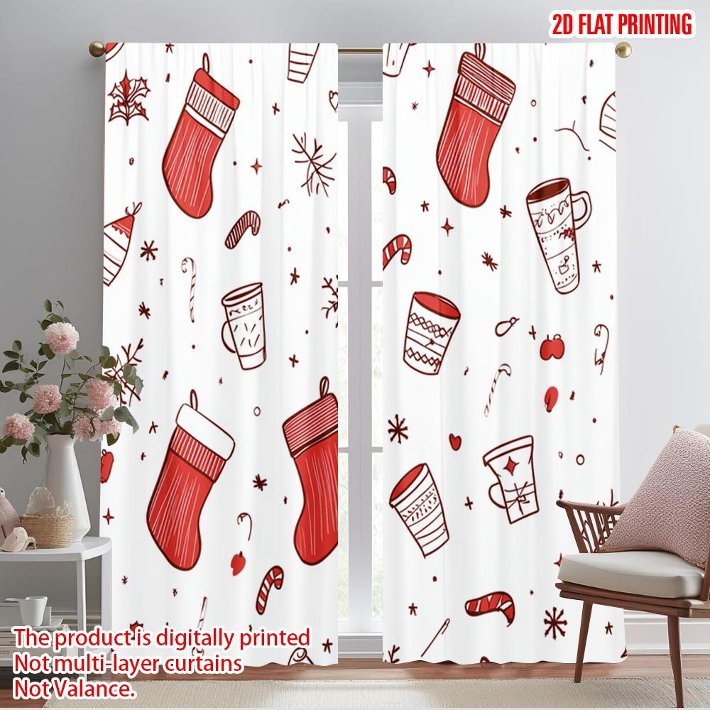 

2pcs,2D plane printing Window Curtain Christmas Stocking Holiday Treats Versatile Polyester (without rod) Decorations For Home 52.50×116.00 CM 2pcs