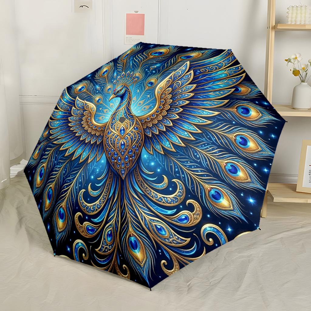 Phoenix Rising Artwork Compact Travel Automatic Umbrella Retractable Design with 8 Rib Durability Durable Plastic Iron All Season Use