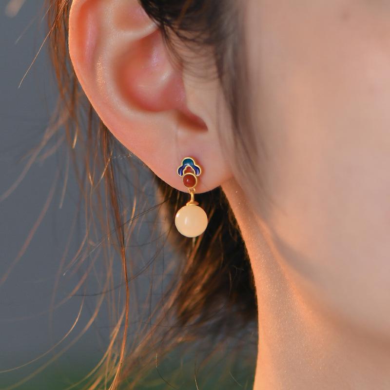 Tichiya High-End 925 Sterling Silver Earrings: Chinese Style Design with Natural White Jade