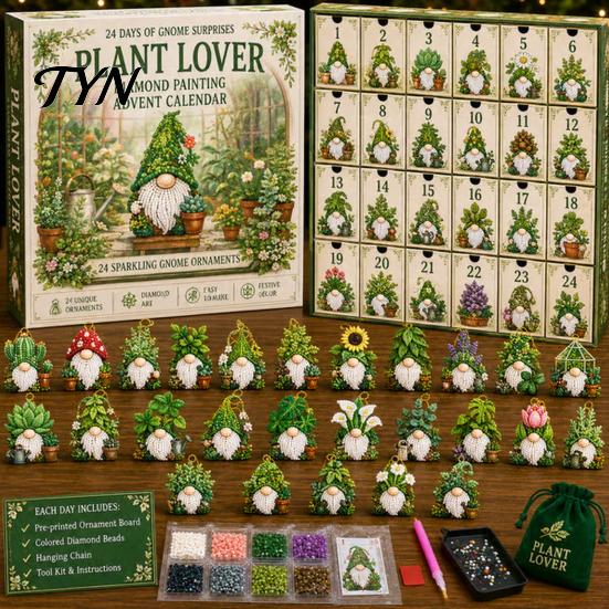 Halloween Decoration Pendant Set Gnome Advent Calendar, Christmas DIY Faux Diamond Art Calendar 31 Days Craft Kit, Handmade Hanging Ornaments