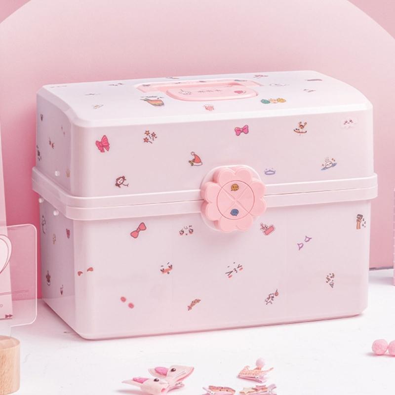 Girl's Hair Clip and Scrunchie Organizers Multitiers Baby Jewelry Storage Box with Lock Home Accessory for Organization