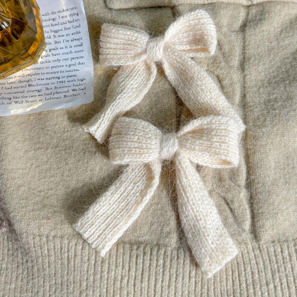 2pcs Beautiful Knitted Ribbon Bow Hair Clips Metal Duckbill Clip Handmade New Product Headwear